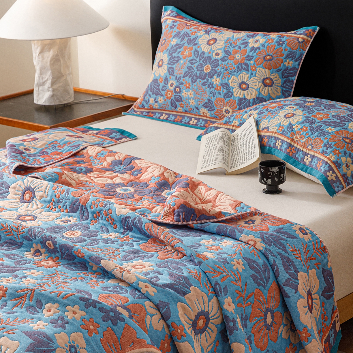 91家纺网 家纺一手货源 找家纺 朴尔家纺-毛巾被 2026新款彩棉云柔棉三层纱布毛巾被 花自盛开