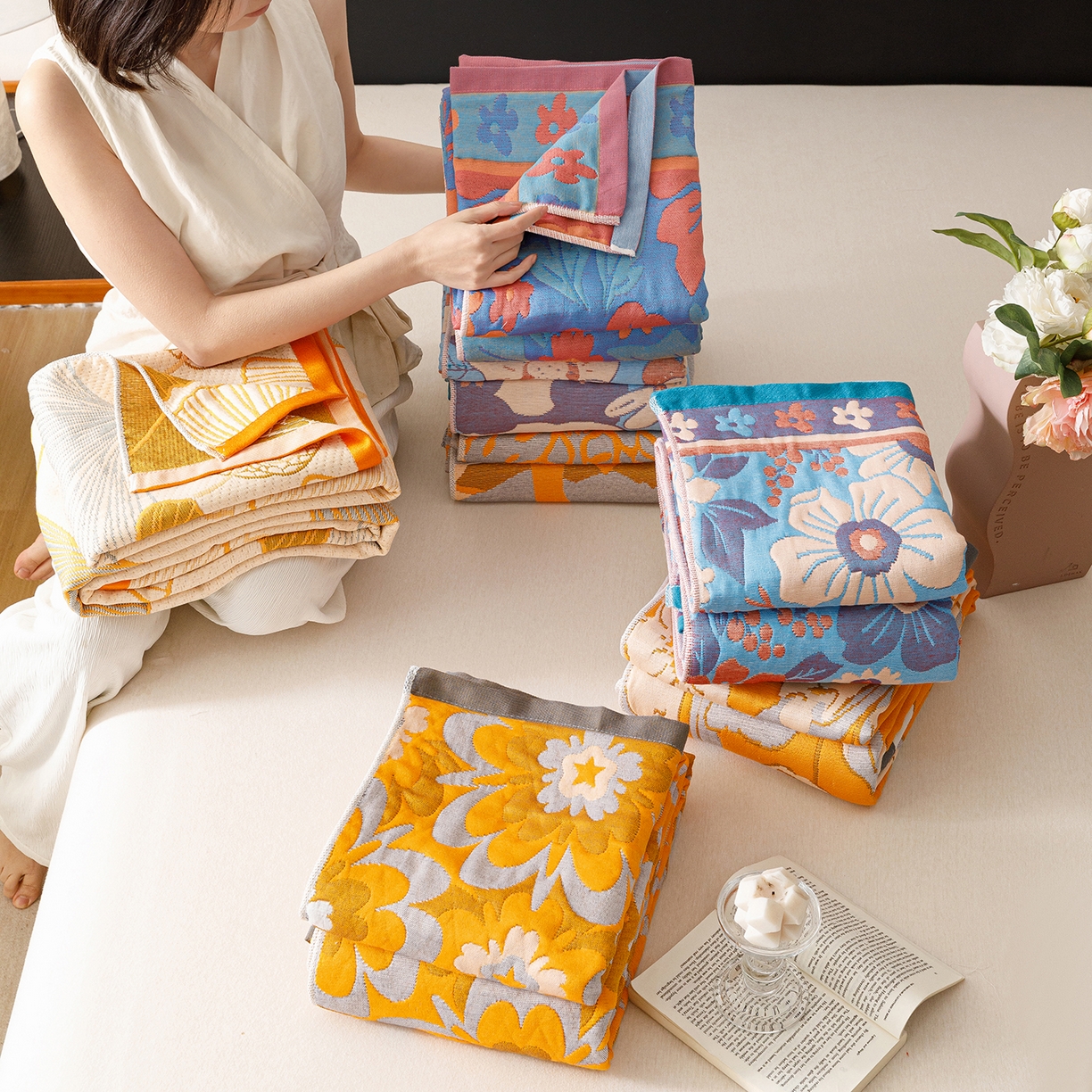 91家纺网 家纺一手货源 找家纺 （总）朴尔家纺-毛巾被 2026新款彩棉云柔棉三层纱布毛巾被