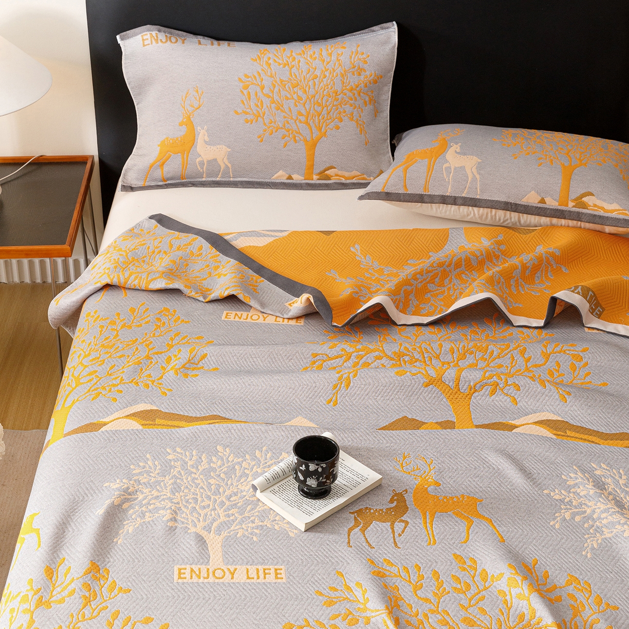 91家纺网 家纺一手货源 找家纺 朴尔家纺-毛巾被 2026新款彩棉云柔棉三层纱布毛巾被 幸运鹿