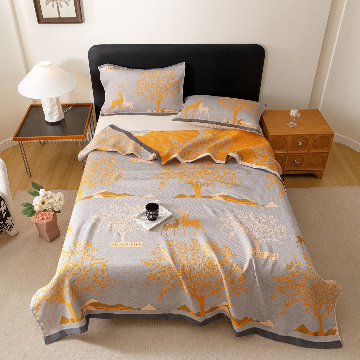 91家纺网 家纺一手货源 找家纺 朴尔家纺-毛巾被 2026新款彩棉云柔棉三层纱布毛巾被 幸运鹿