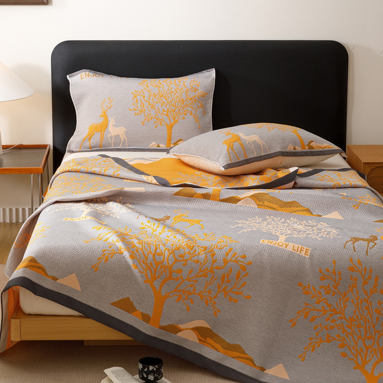 91家纺网 家纺一手货源 找家纺 朴尔家纺-毛巾被 2026新款彩棉云柔棉三层纱布毛巾被 幸运鹿