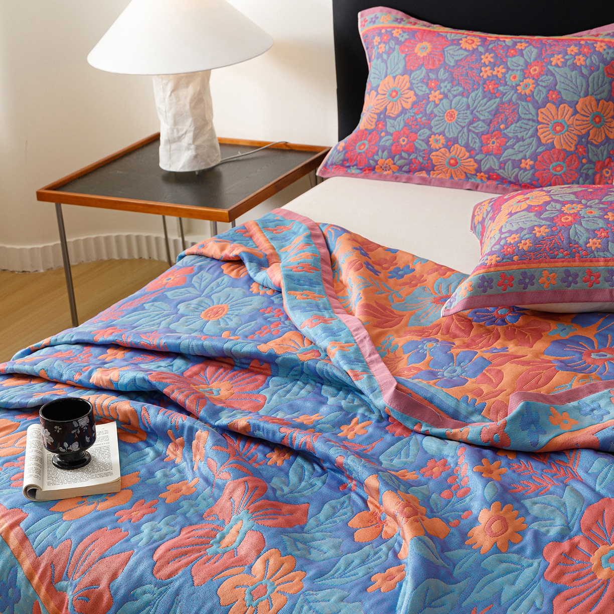 91家纺网 家纺一手货源 找家纺 朴尔家纺-毛巾被 2026新款彩棉云柔棉三层纱布毛巾被 物语花聚