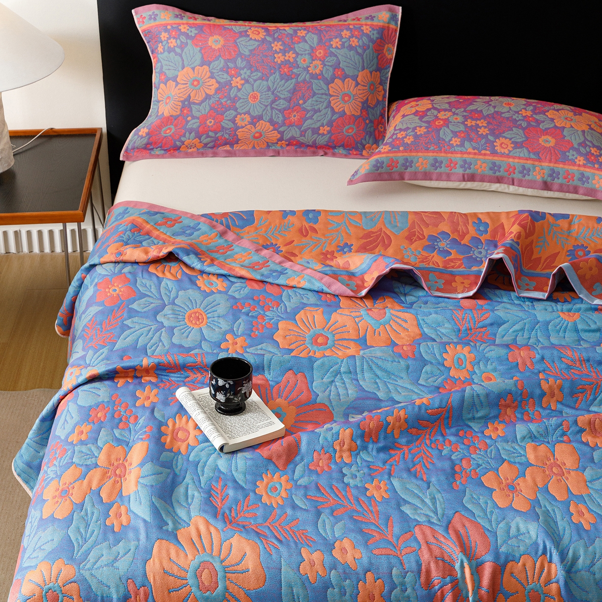 91家纺网 家纺一手货源 找家纺 朴尔家纺-毛巾被 2026新款彩棉云柔棉三层纱布毛巾被 物语花聚