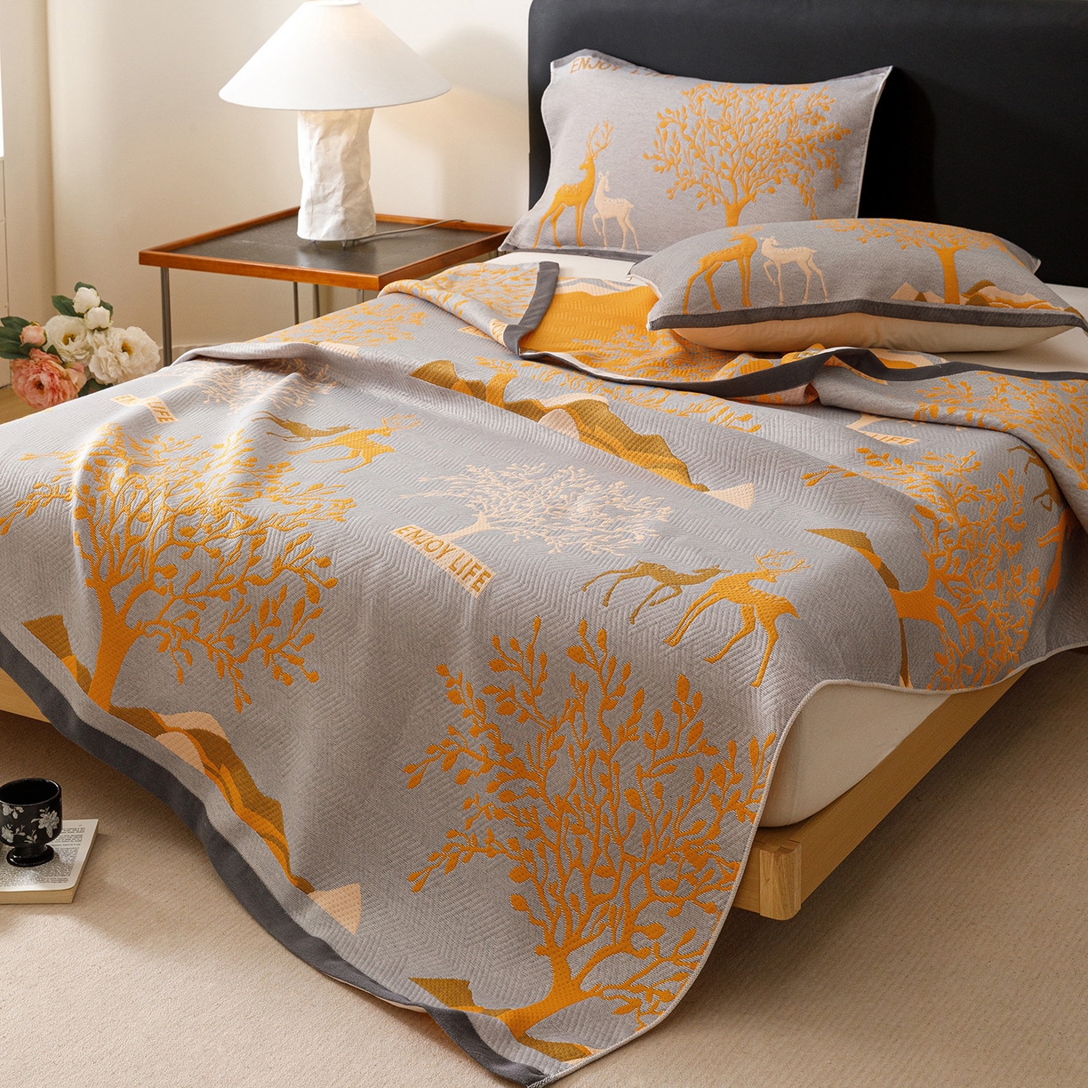 91家纺网 家纺一手货源 找家纺 朴尔家纺-毛巾被 2026新款彩棉云柔棉三层纱布毛巾被 幸运鹿