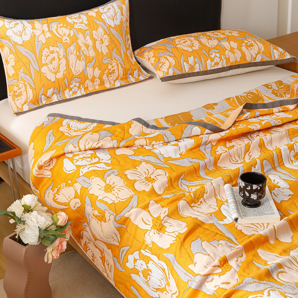 91家纺网 家纺一手货源 找家纺 朴尔家纺-毛巾被 2026新款彩棉云柔棉三层纱布毛巾被 郁金香来