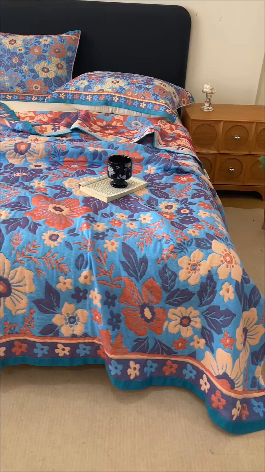 91家纺网 家纺一手货源 找家纺 朴尔家纺-毛巾被 2026新款彩棉云柔棉三层纱布毛巾被 花自盛开