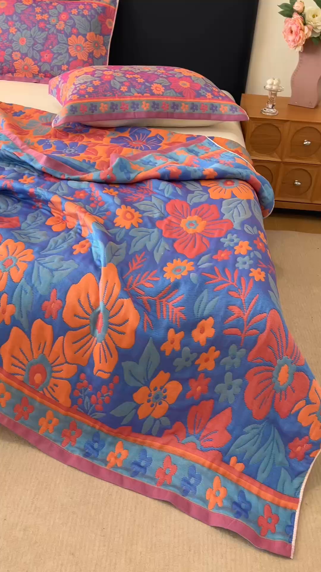 91家纺网 家纺一手货源 找家纺 朴尔家纺-毛巾被 2026新款彩棉云柔棉三层纱布毛巾被 物语花聚