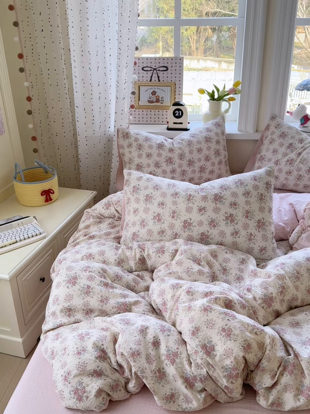 91家纺网 家纺一手货源 找家纺 优承佳生活馆 2026年新款卡通小清新风格高克重超柔软糯泡芙双层纱面料三件套四件套单被套系列 满满