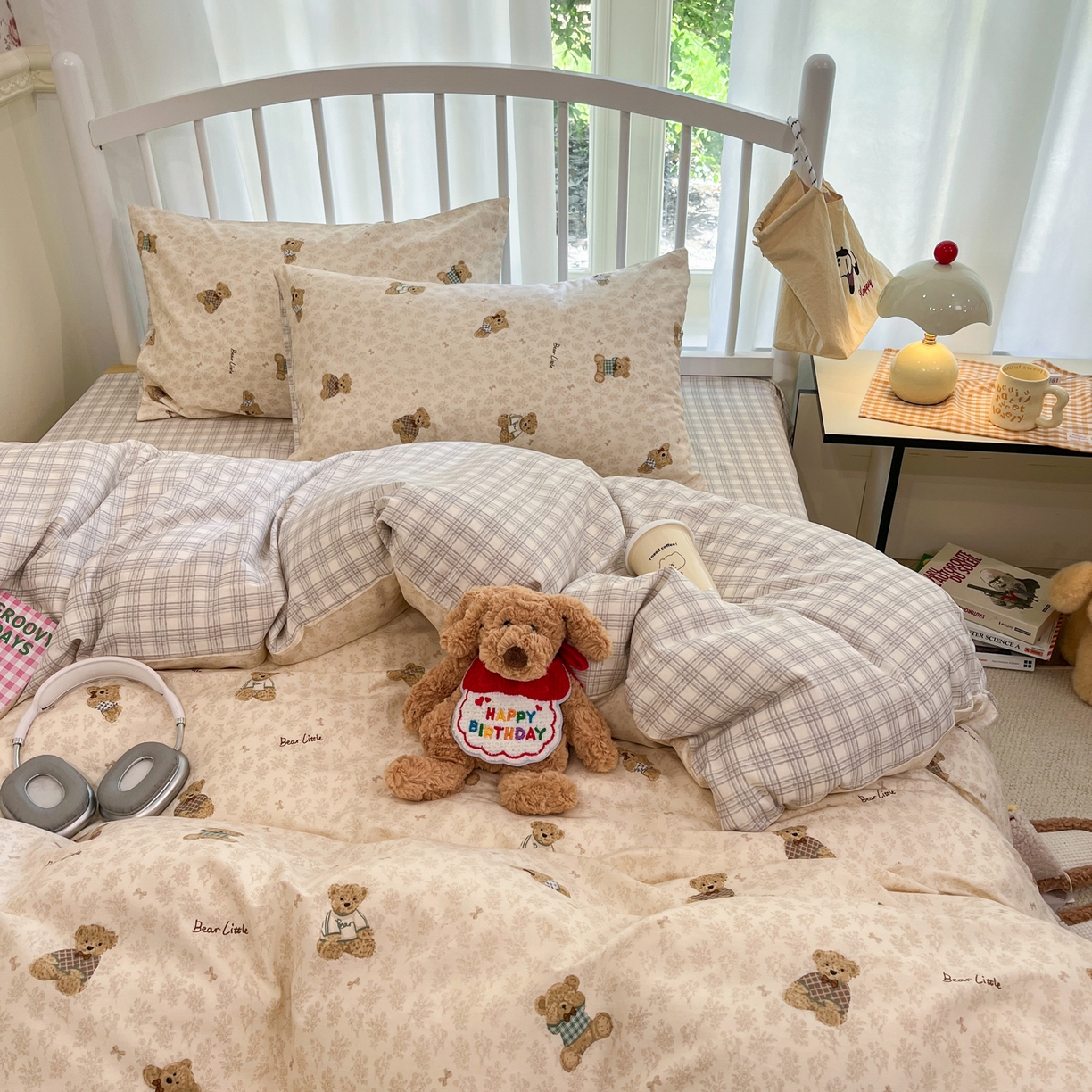 91家纺网 家纺一手货源 找家纺 盛馨家纺 2026年开学季春夏新品小清新全棉学生三件套四件套床笠四件套跑量款 布偶熊