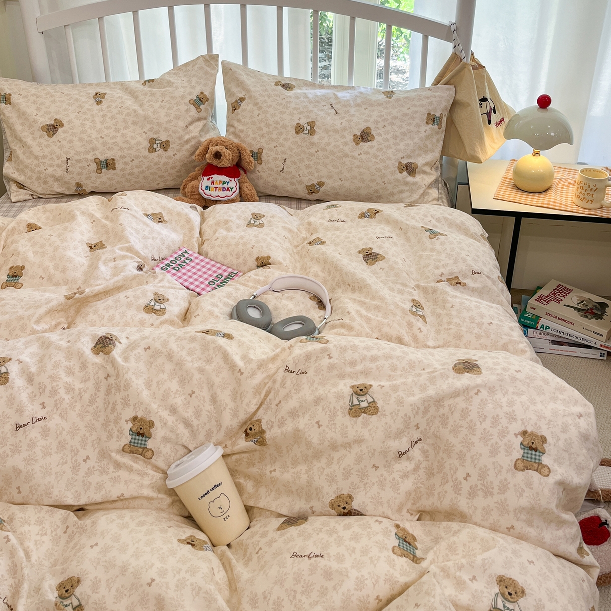 91家纺网 家纺一手货源 找家纺 盛馨家纺 2026年开学季春夏新品小清新全棉学生三件套四件套床笠四件套跑量款 布偶熊