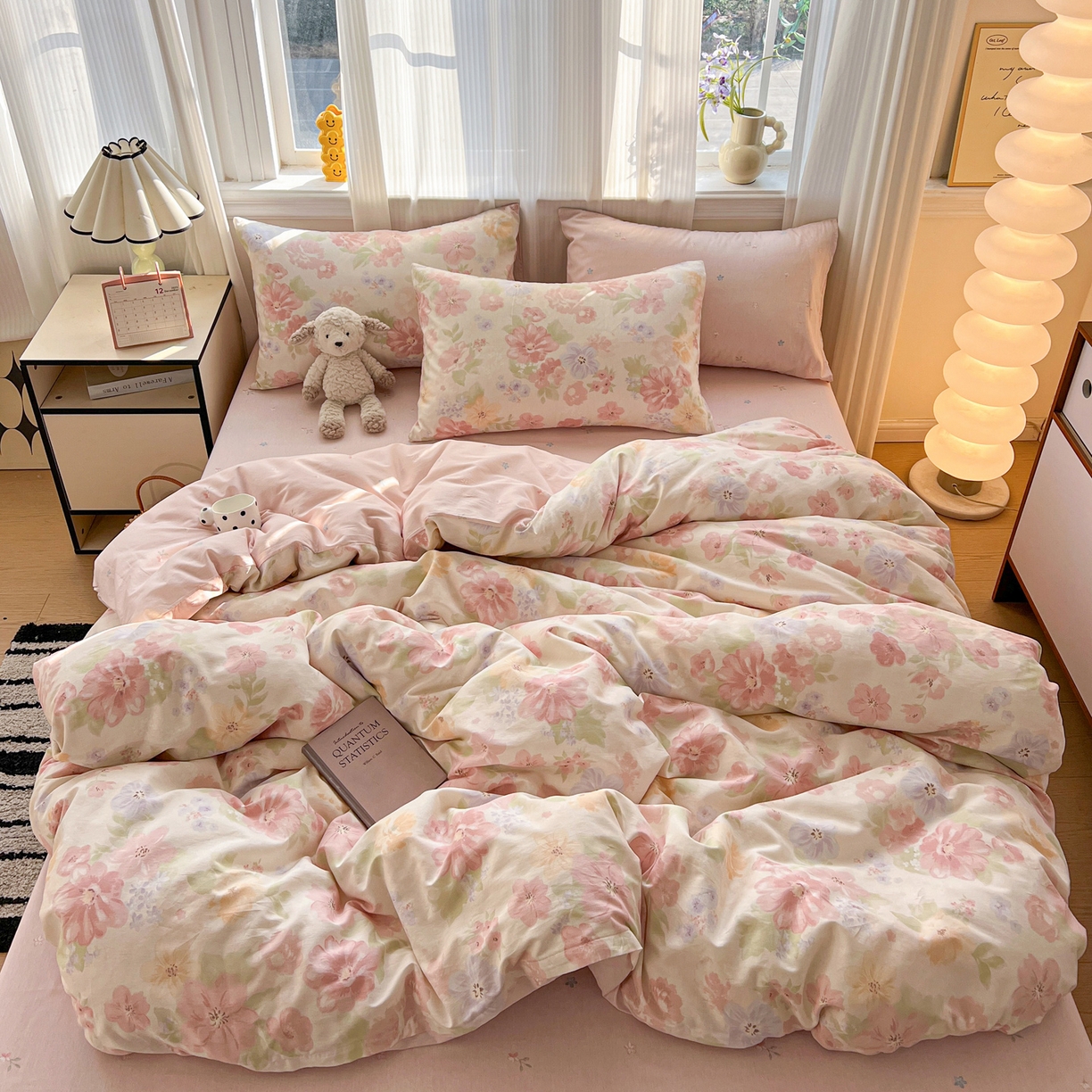 91家纺网 家纺一手货源 找家纺 盛馨家纺 2026年开学季春夏新品小清新全棉学生三件套四件套床笠四件套跑量款 富贵牡丹