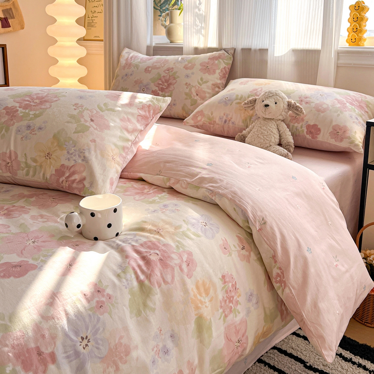 91家纺网 家纺一手货源 找家纺 盛馨家纺 2026年开学季春夏新品小清新全棉学生三件套四件套床笠四件套跑量款 富贵牡丹