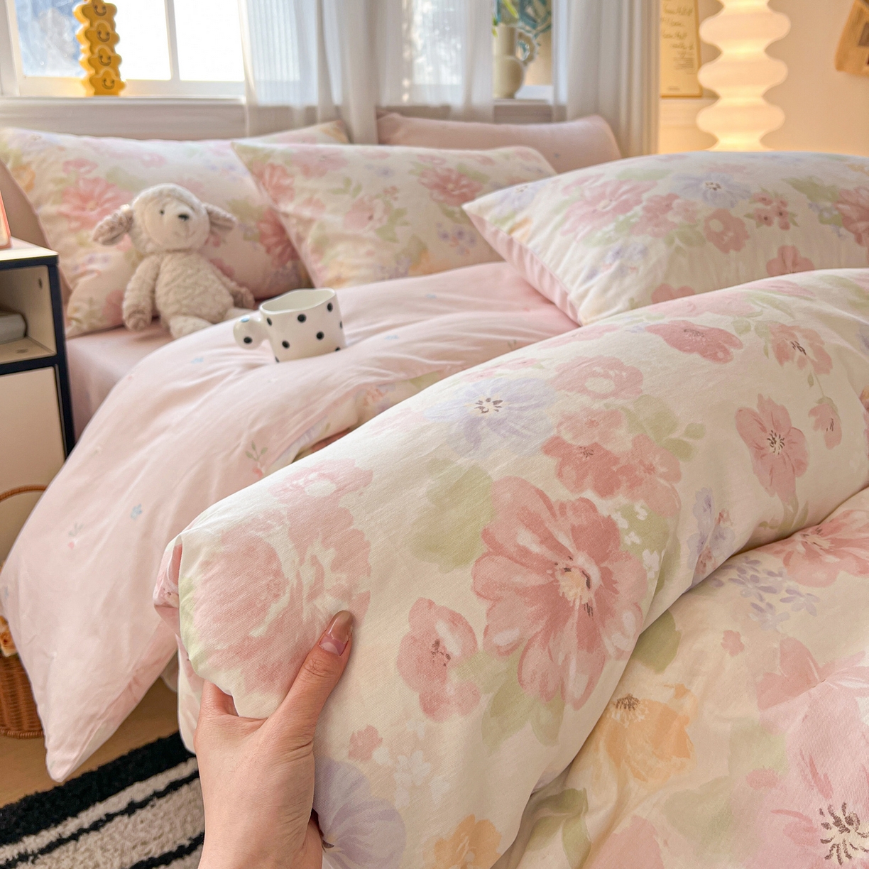 91家纺网 家纺一手货源 找家纺 盛馨家纺 2026年开学季春夏新品小清新全棉学生三件套四件套床笠四件套跑量款 富贵牡丹