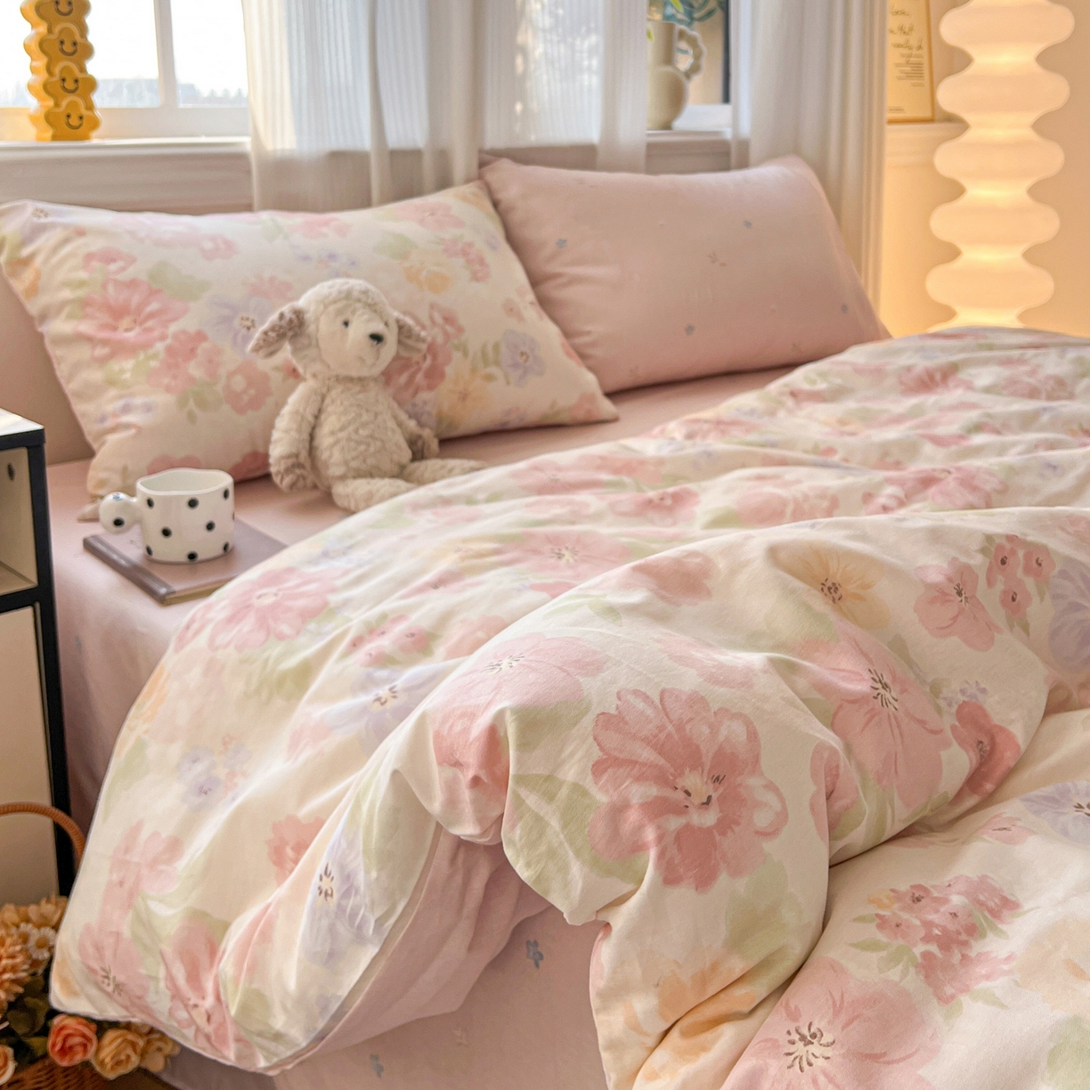 91家纺网 家纺一手货源 找家纺 盛馨家纺 2026年开学季春夏新品小清新全棉学生三件套四件套床笠四件套跑量款 富贵牡丹