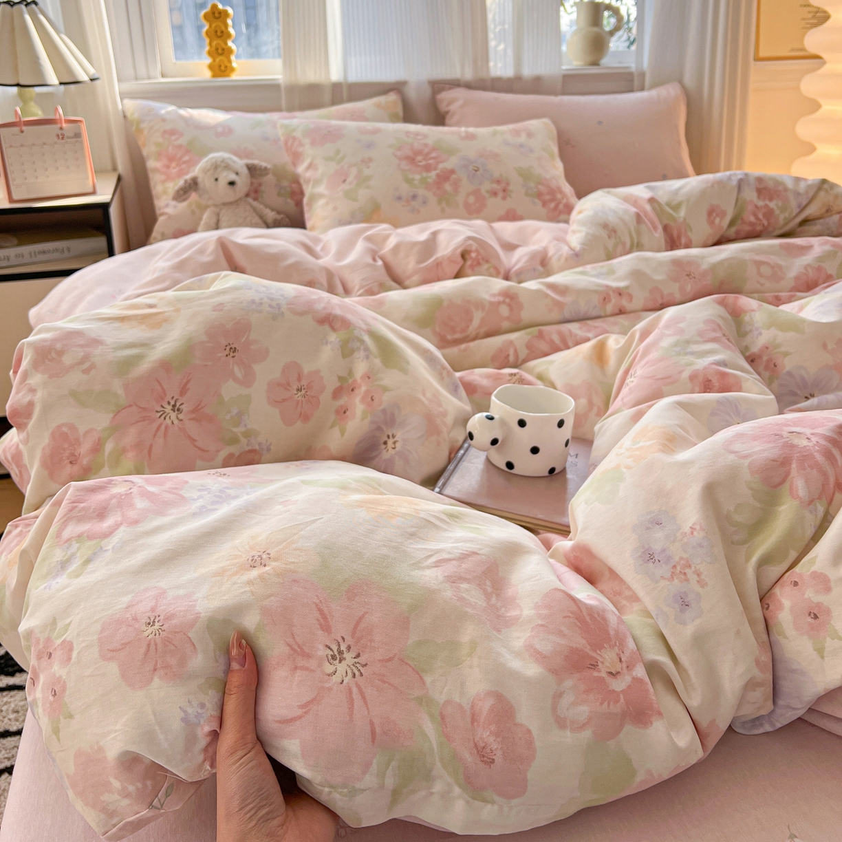 91家纺网 家纺一手货源 找家纺 盛馨家纺 2026年开学季春夏新品小清新全棉学生三件套四件套床笠四件套跑量款 富贵牡丹