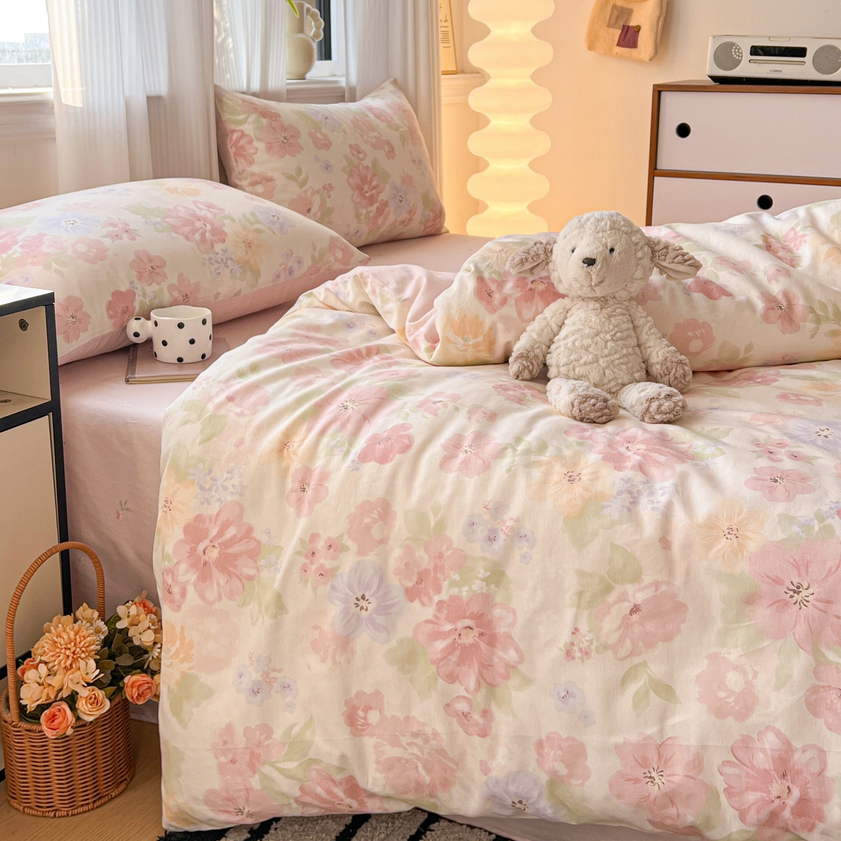 91家纺网 家纺一手货源 找家纺 盛馨家纺 2026年开学季春夏新品小清新全棉学生三件套四件套床笠四件套跑量款 富贵牡丹