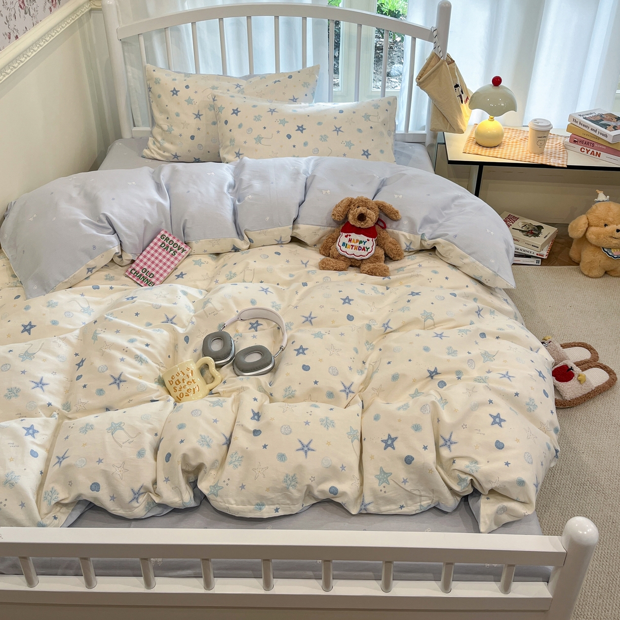 91家纺网 家纺一手货源 找家纺 盛馨家纺 2026年开学季春夏新品小清新全棉学生三件套四件套床笠四件套跑量款 海底世界