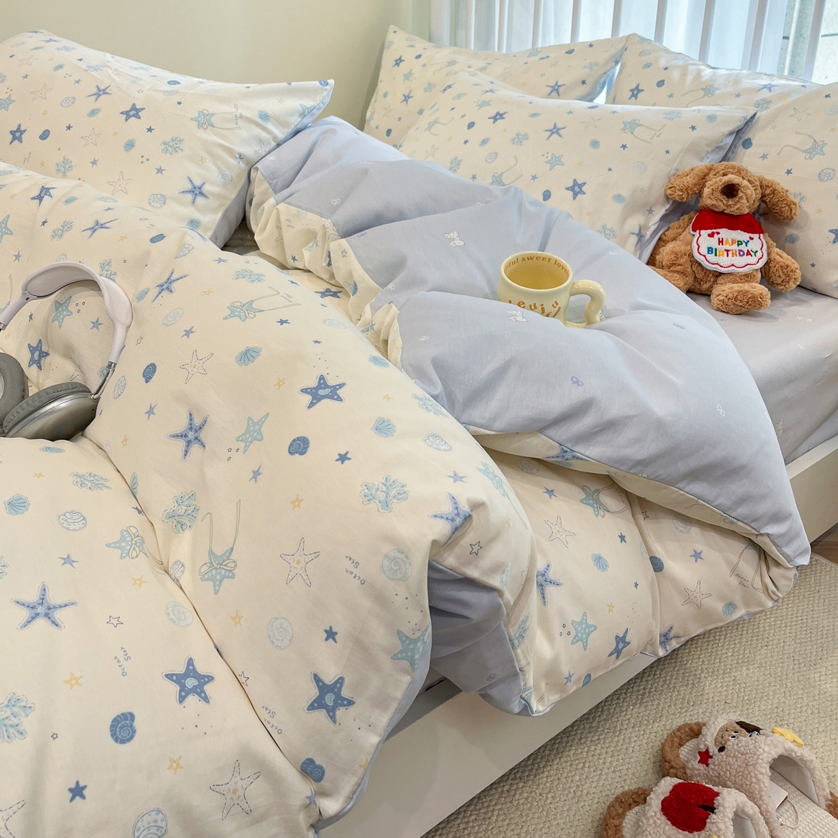 91家纺网 家纺一手货源 找家纺 盛馨家纺 2026年开学季春夏新品小清新全棉学生三件套四件套床笠四件套跑量款 海底世界