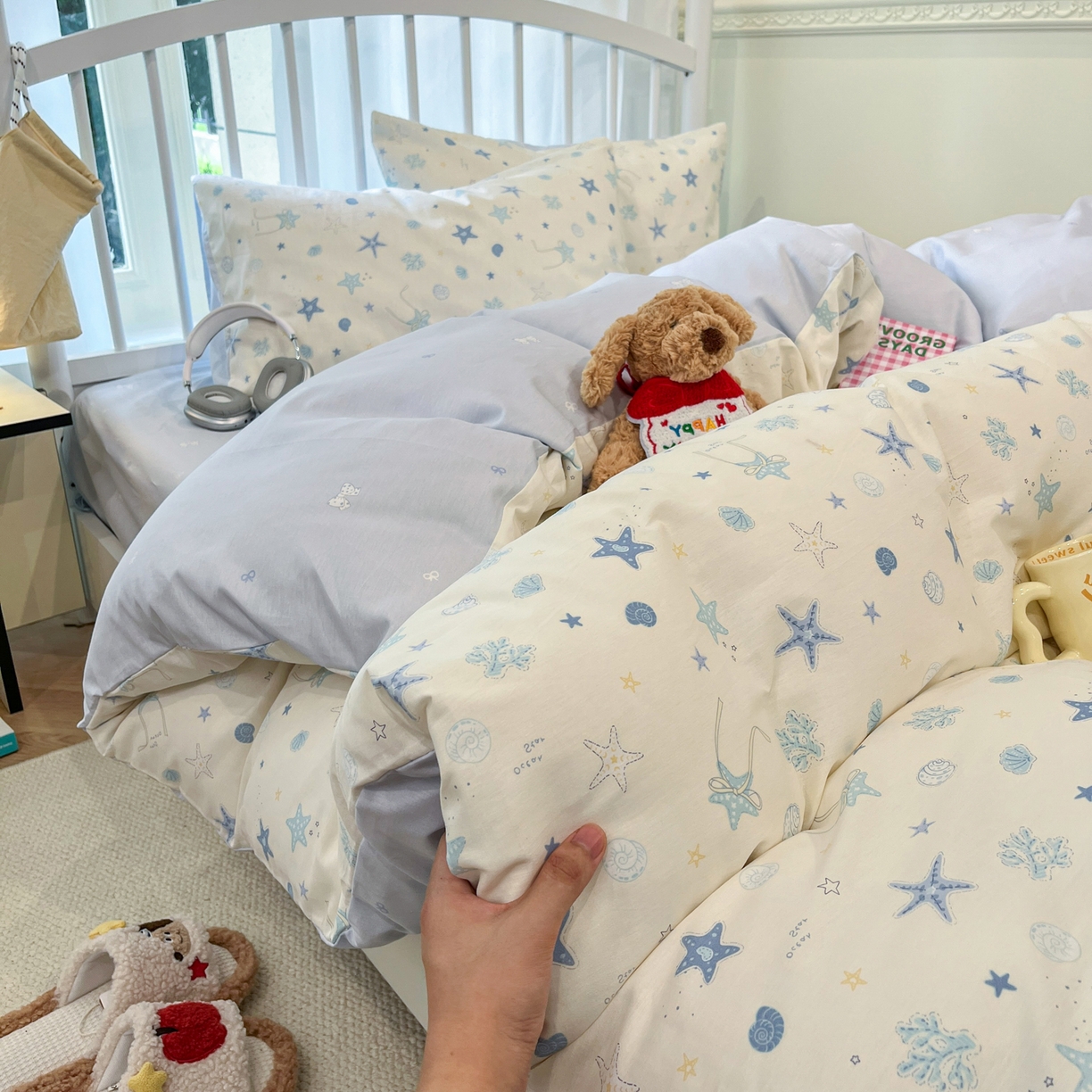 91家纺网 家纺一手货源 找家纺 盛馨家纺 2026年开学季春夏新品小清新全棉学生三件套四件套床笠四件套跑量款 海底世界