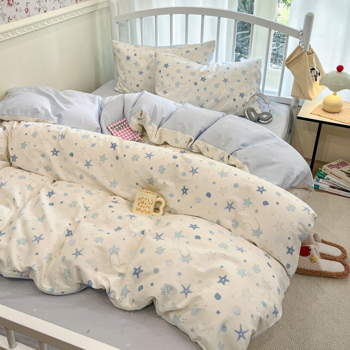 91家纺网 家纺一手货源 找家纺 盛馨家纺 2026年开学季春夏新品小清新全棉学生三件套四件套床笠四件套跑量款 海底世界