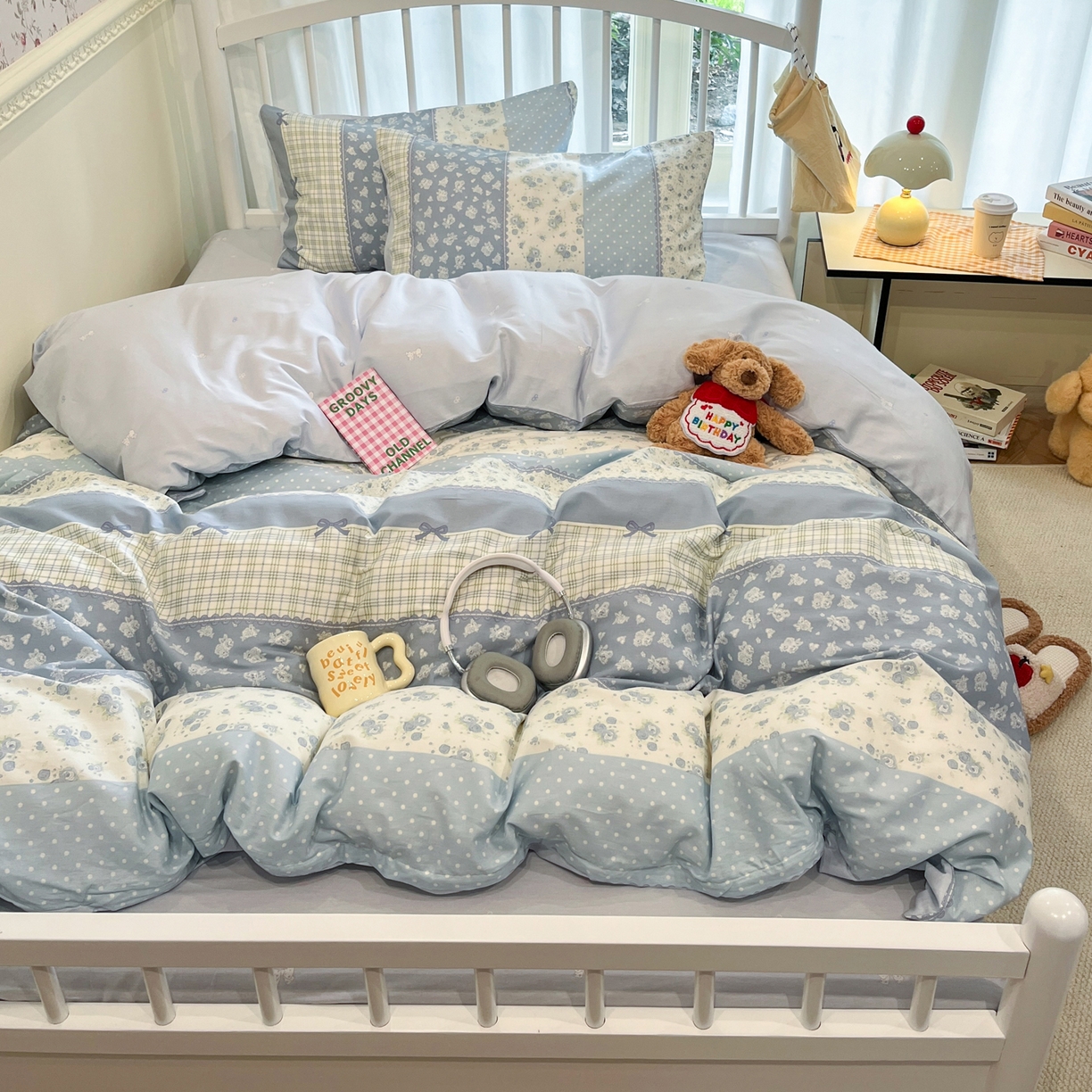 91家纺网 家纺一手货源 找家纺 盛馨家纺 2026年开学季春夏新品小清新全棉学生三件套四件套床笠四件套跑量款 蝴蝶兰