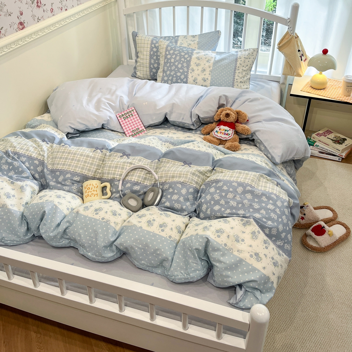 91家纺网 家纺一手货源 找家纺 盛馨家纺 2026年开学季春夏新品小清新全棉学生三件套四件套床笠四件套跑量款 蝴蝶兰