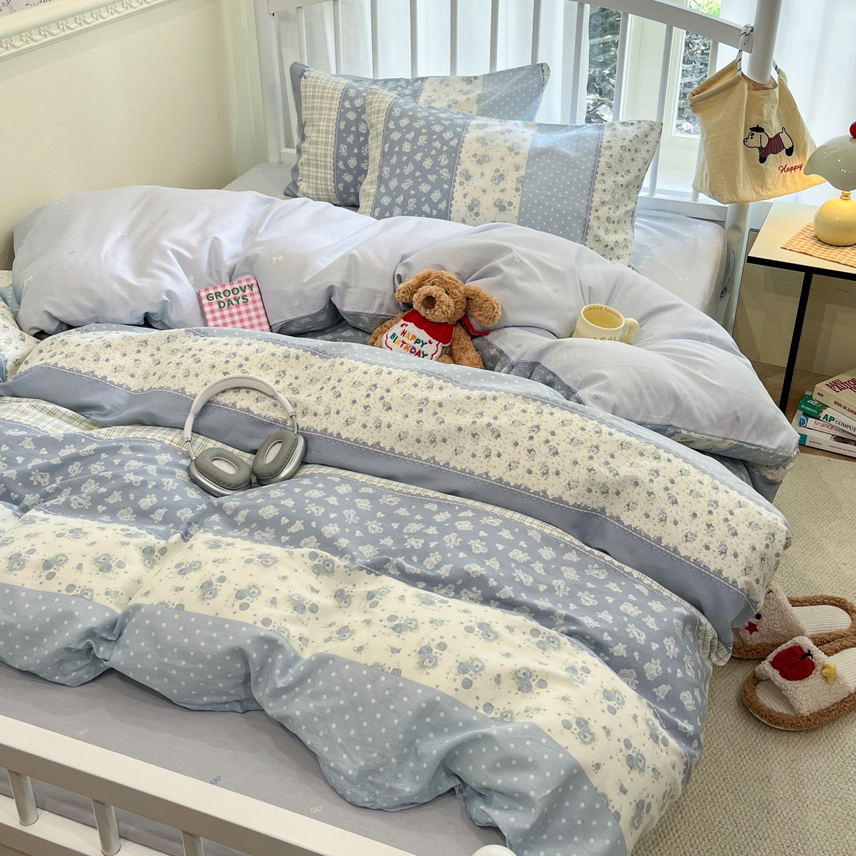 91家纺网 家纺一手货源 找家纺 盛馨家纺 2026年开学季春夏新品小清新全棉学生三件套四件套床笠四件套跑量款 蝴蝶兰