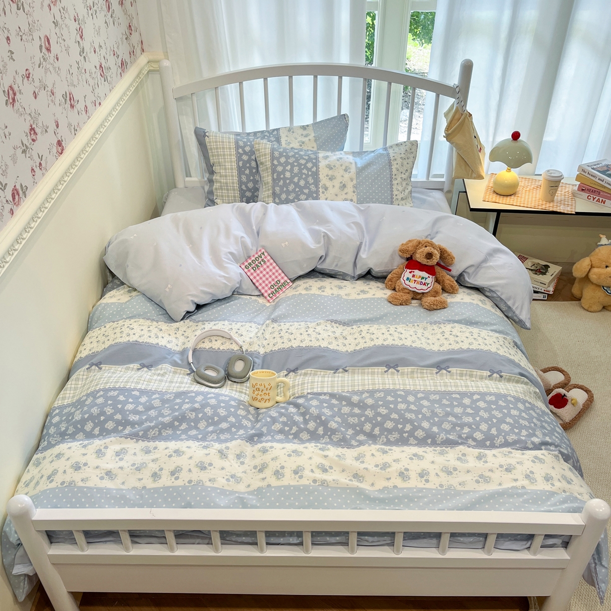 91家纺网 家纺一手货源 找家纺 盛馨家纺 2026年开学季春夏新品小清新全棉学生三件套四件套床笠四件套跑量款 蝴蝶兰