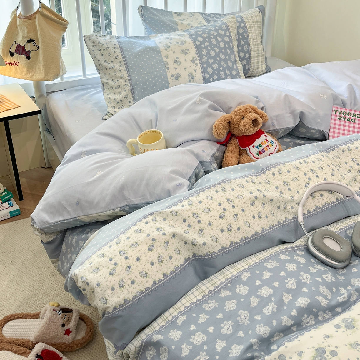 盛馨家纺 2026年开学季春夏新品小清新全棉学生三件套四件套床笠四件套跑量款 蝴蝶兰