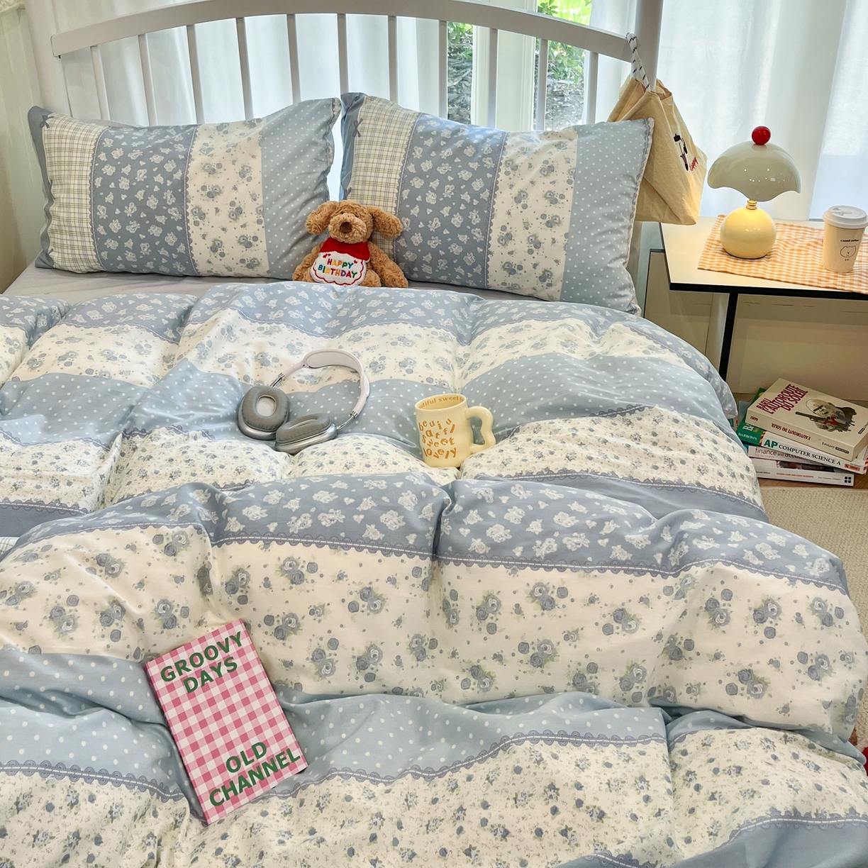 91家纺网 家纺一手货源 找家纺 盛馨家纺 2026年开学季春夏新品小清新全棉学生三件套四件套床笠四件套跑量款 蝴蝶兰