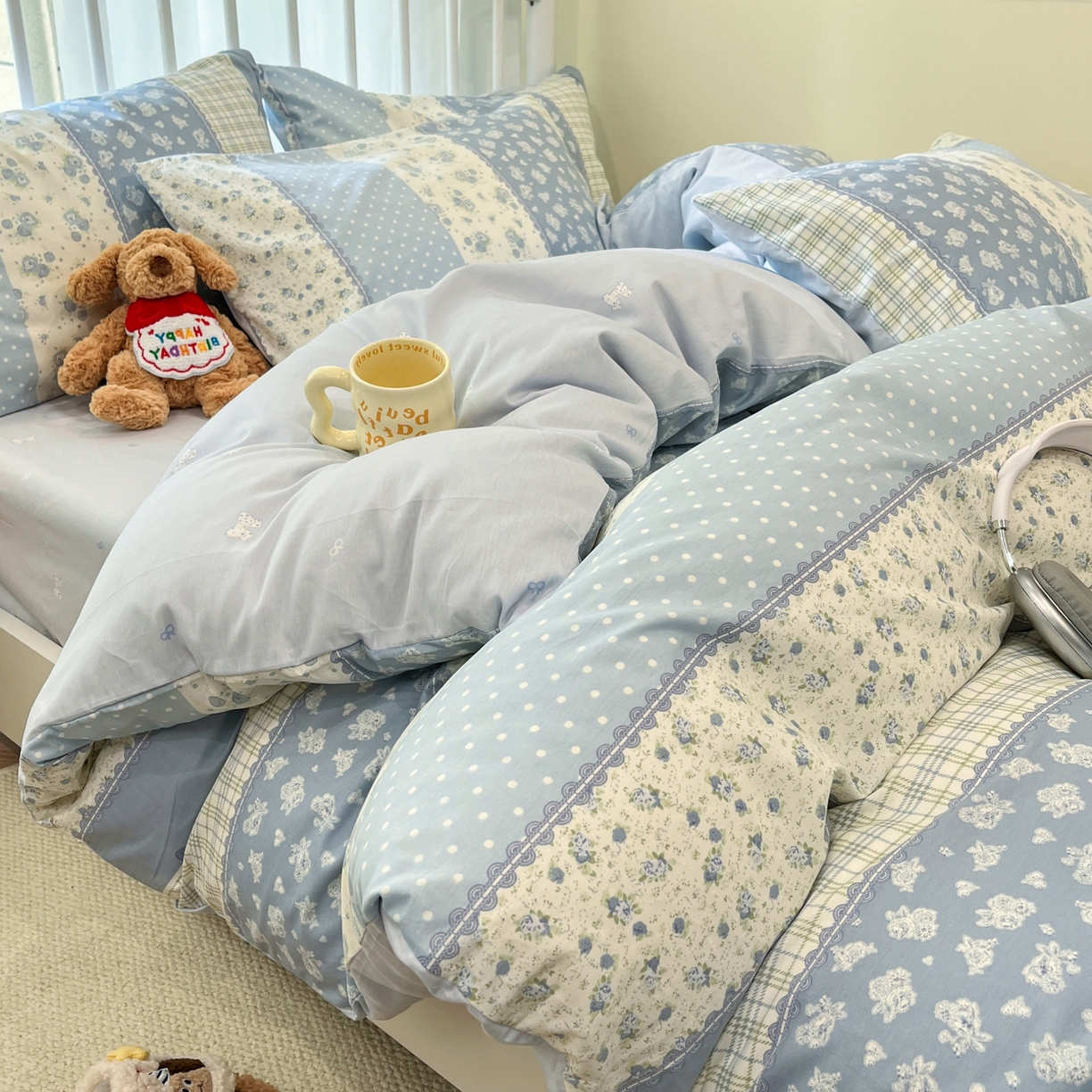 91家纺网 家纺一手货源 找家纺 盛馨家纺 2026年开学季春夏新品小清新全棉学生三件套四件套床笠四件套跑量款 蝴蝶兰