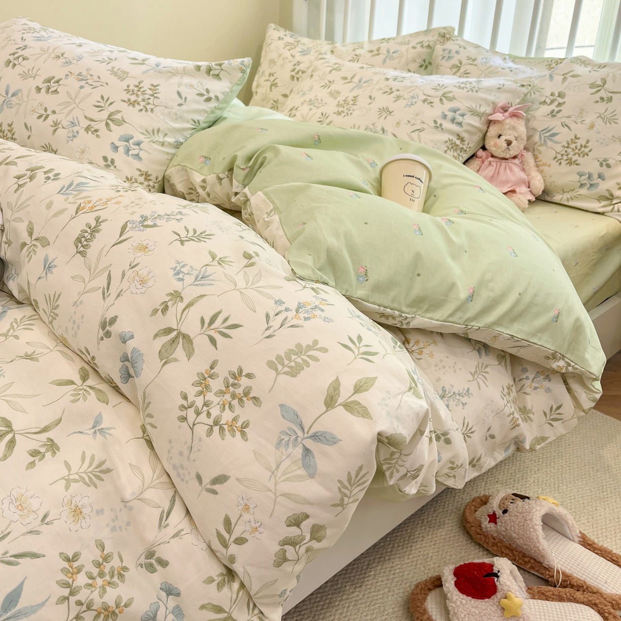 91家纺网 家纺一手货源 找家纺 盛馨家纺 2026年开学季春夏新品小清新全棉学生三件套四件套床笠四件套跑量款 花草之家