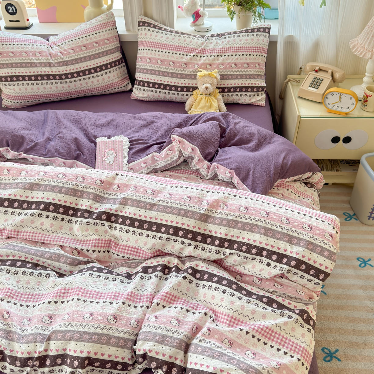 91家纺网 家纺一手货源 找家纺 优承佳生活馆 2026年新款卡通小清新风格高克重超柔软糯泡芙双层纱面料三件套四件套单被套系列 甜心