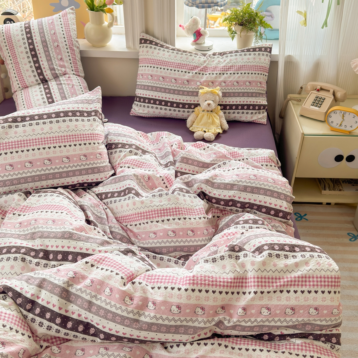 91家纺网 家纺一手货源 找家纺 优承佳生活馆 2026年新款卡通小清新风格高克重超柔软糯泡芙双层纱面料三件套四件套单被套系列 甜心