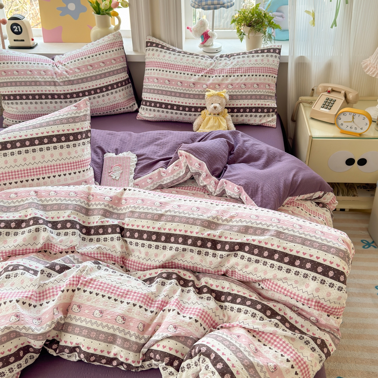 91家纺网 家纺一手货源 找家纺 优承佳生活馆 2026年新款卡通小清新风格高克重超柔软糯泡芙双层纱面料三件套四件套单被套系列 甜心