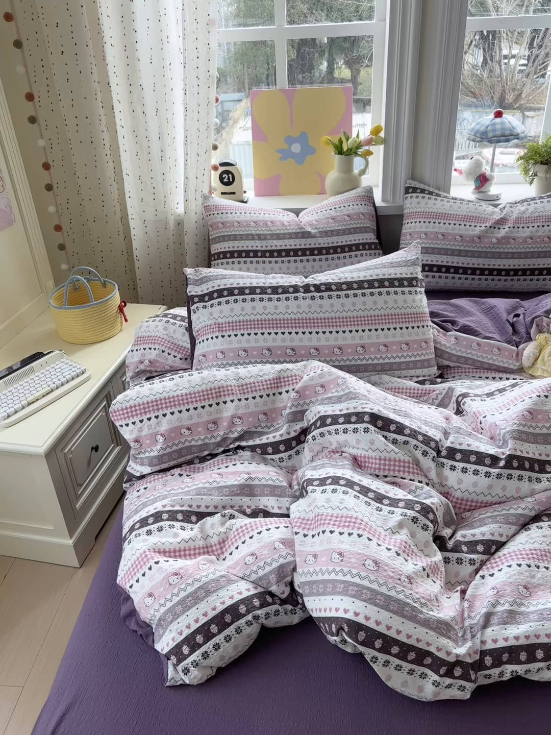 91家纺网 家纺一手货源 找家纺 优承佳生活馆 2026年新款卡通小清新风格高克重超柔软糯泡芙双层纱面料三件套四件套单被套系列 甜心