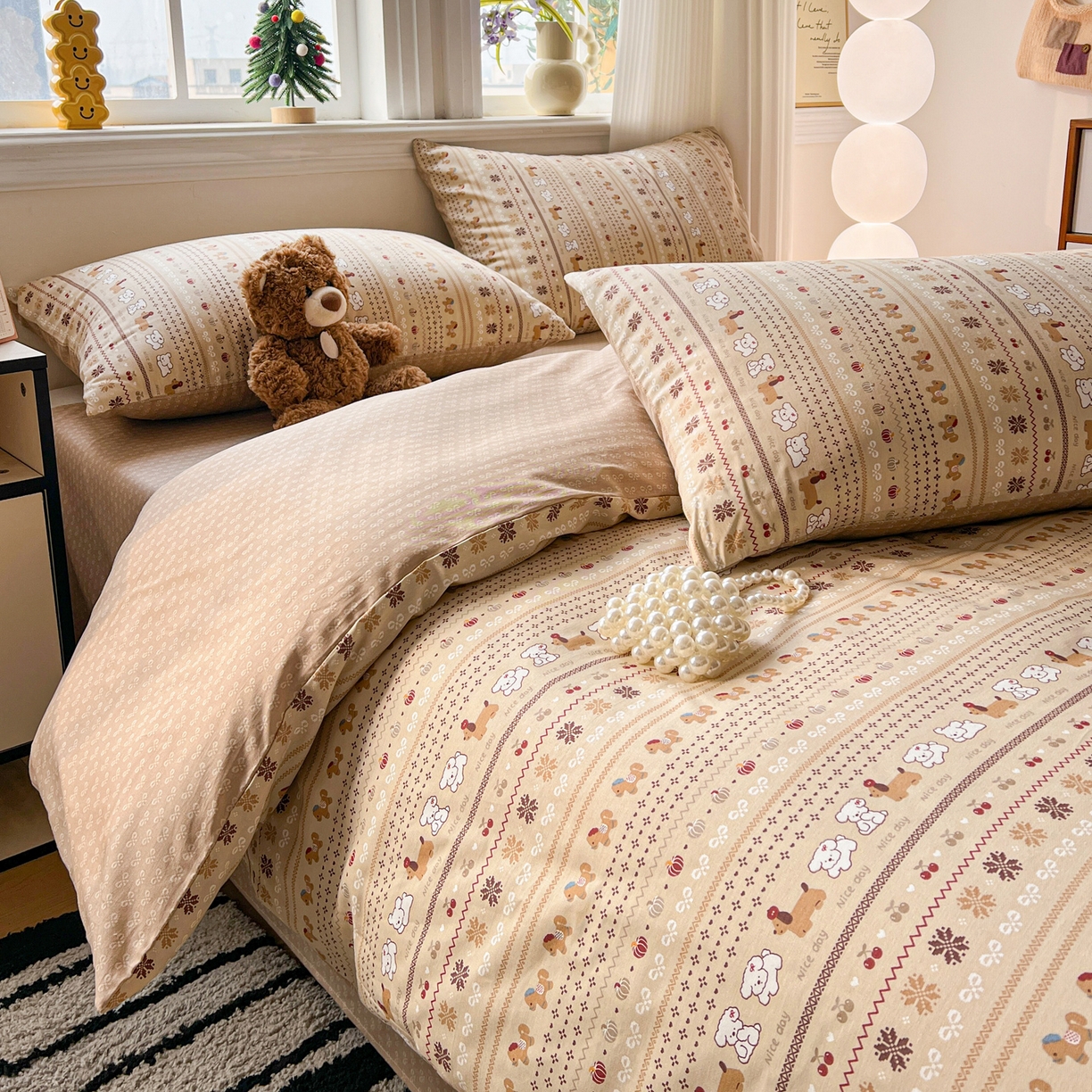 91家纺网 家纺一手货源 找家纺 盛馨家纺 2026年开学季春夏新品小清新全棉学生三件套四件套床笠四件套跑量款 尼诺