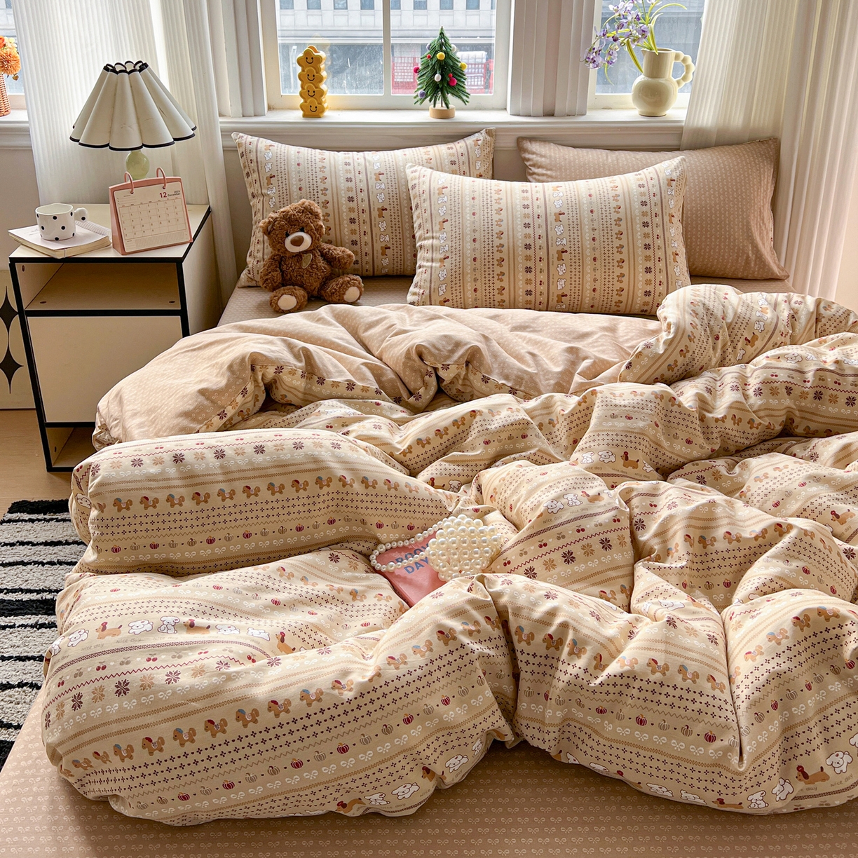 91家纺网 家纺一手货源 找家纺 盛馨家纺 2026年开学季春夏新品小清新全棉学生三件套四件套床笠四件套跑量款 尼诺