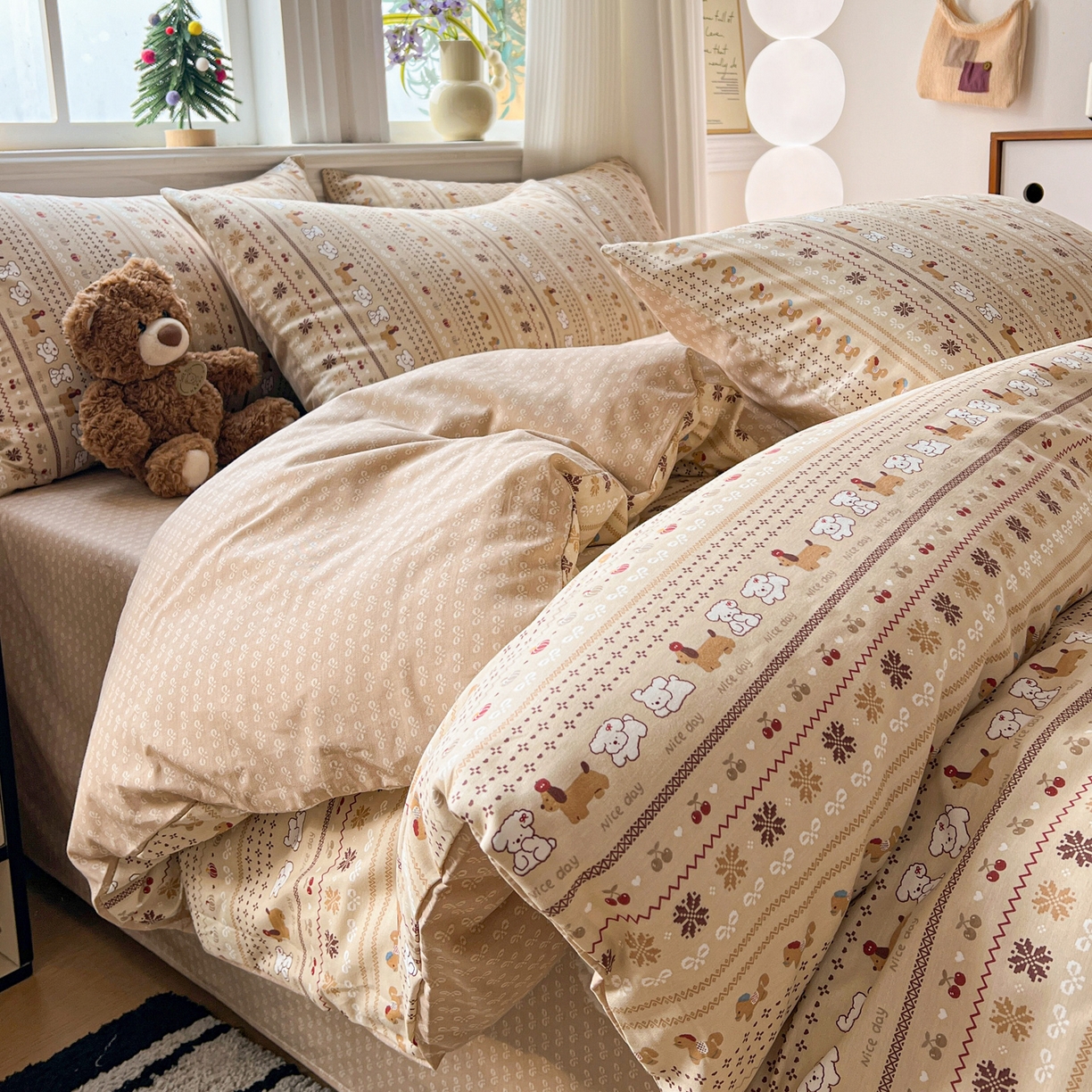 91家纺网 家纺一手货源 找家纺 盛馨家纺 2026年开学季春夏新品小清新全棉学生三件套四件套床笠四件套跑量款 尼诺