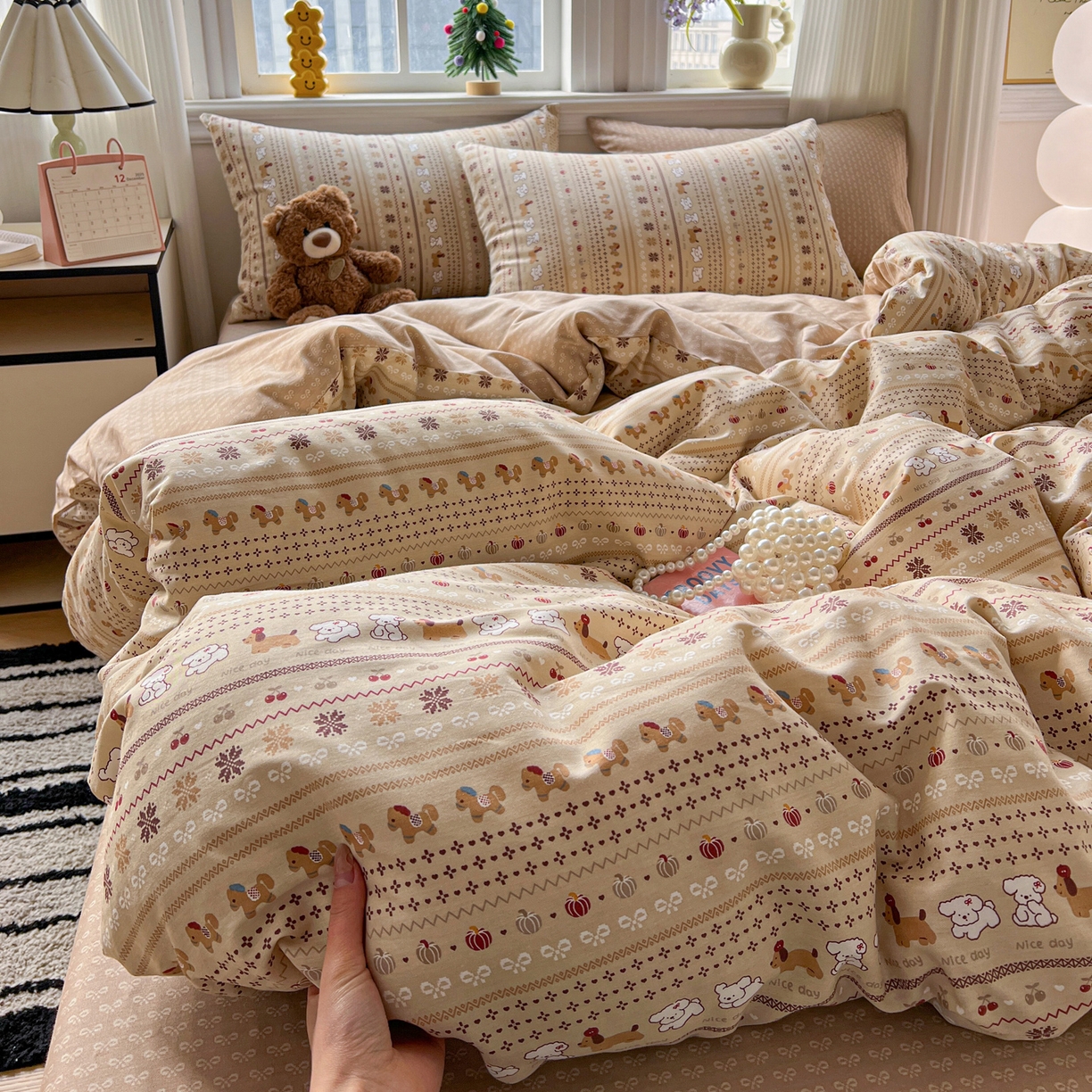 91家纺网 家纺一手货源 找家纺 盛馨家纺 2026年开学季春夏新品小清新全棉学生三件套四件套床笠四件套跑量款 尼诺