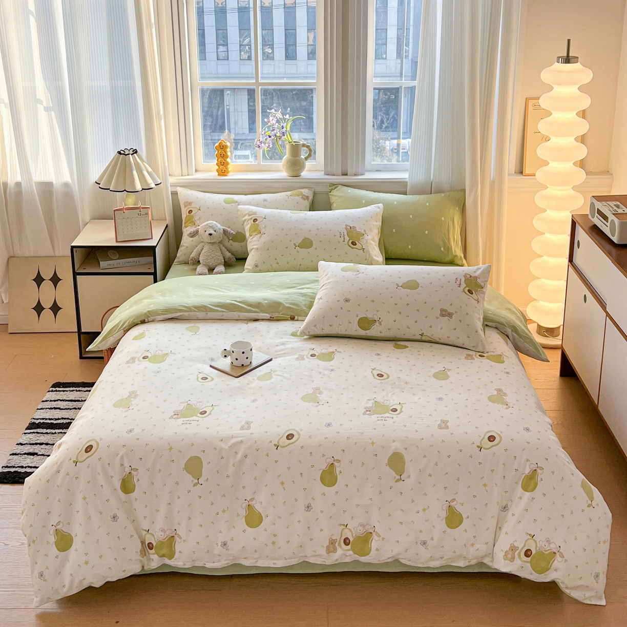 91家纺网 家纺一手货源 找家纺 盛馨家纺 2026年开学季春夏新品小清新全棉学生三件套四件套床笠四件套跑量款 牛油果兔