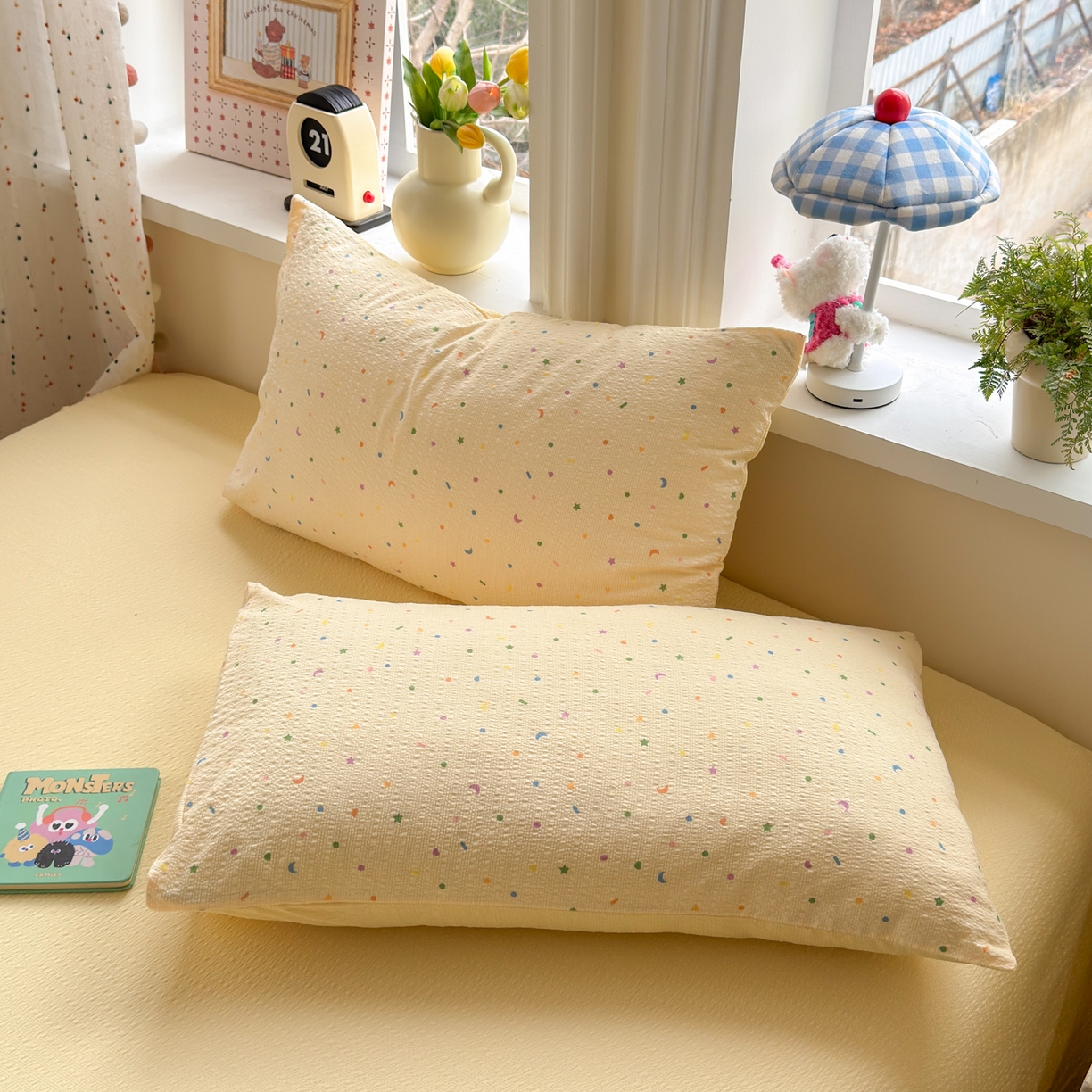 91家纺网 家纺一手货源 找家纺 优承佳生活馆 2026年新款卡通小清新风格高克重超柔软糯泡芙双层纱面料三件套四件套单被套系列 童趣星空