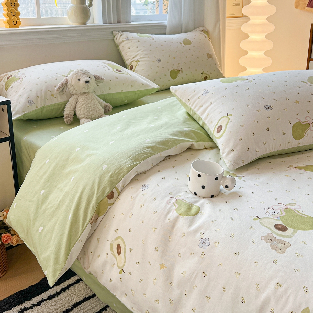 91家纺网 家纺一手货源 找家纺 盛馨家纺 2026年开学季春夏新品小清新全棉学生三件套四件套床笠四件套跑量款 牛油果兔