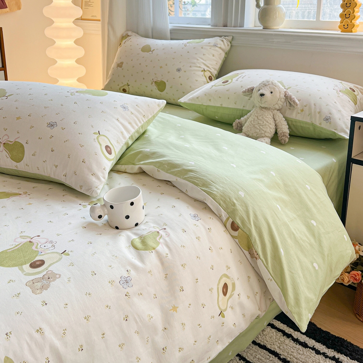 91家纺网 家纺一手货源 找家纺 盛馨家纺 2026年开学季春夏新品小清新全棉学生三件套四件套床笠四件套跑量款 牛油果兔