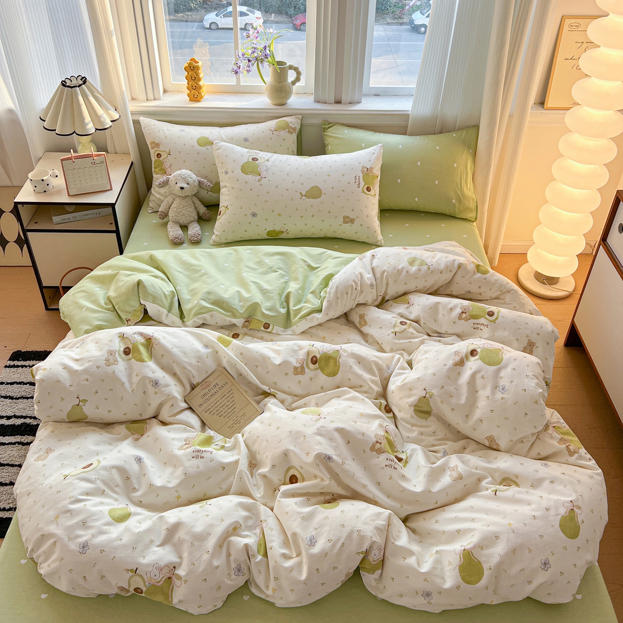 91家纺网 家纺一手货源 找家纺 盛馨家纺 2026年开学季春夏新品小清新全棉学生三件套四件套床笠四件套跑量款 牛油果兔