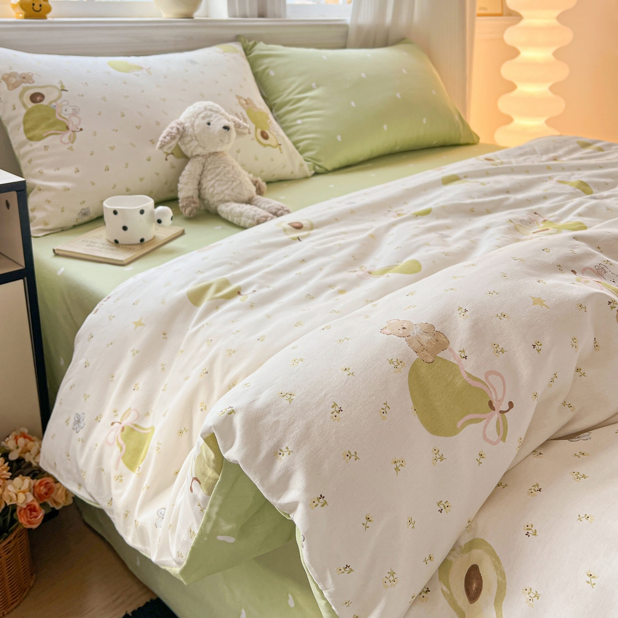 91家纺网 家纺一手货源 找家纺 盛馨家纺 2026年开学季春夏新品小清新全棉学生三件套四件套床笠四件套跑量款 牛油果兔