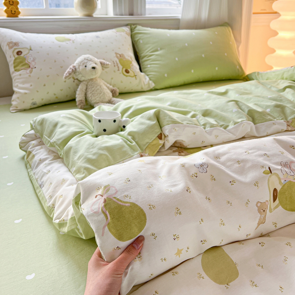 91家纺网 家纺一手货源 找家纺 盛馨家纺 2026年开学季春夏新品小清新全棉学生三件套四件套床笠四件套跑量款 牛油果兔