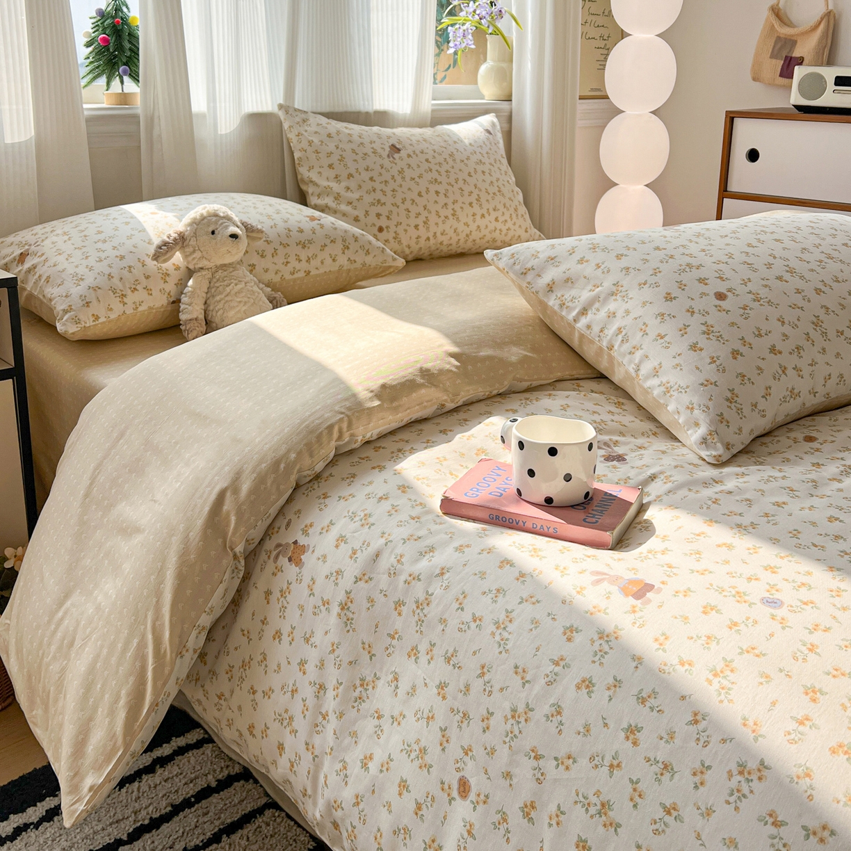 91家纺网 家纺一手货源 找家纺 盛馨家纺 2026年开学季春夏新品小清新全棉学生三件套四件套床笠四件套跑量款 碎花兔