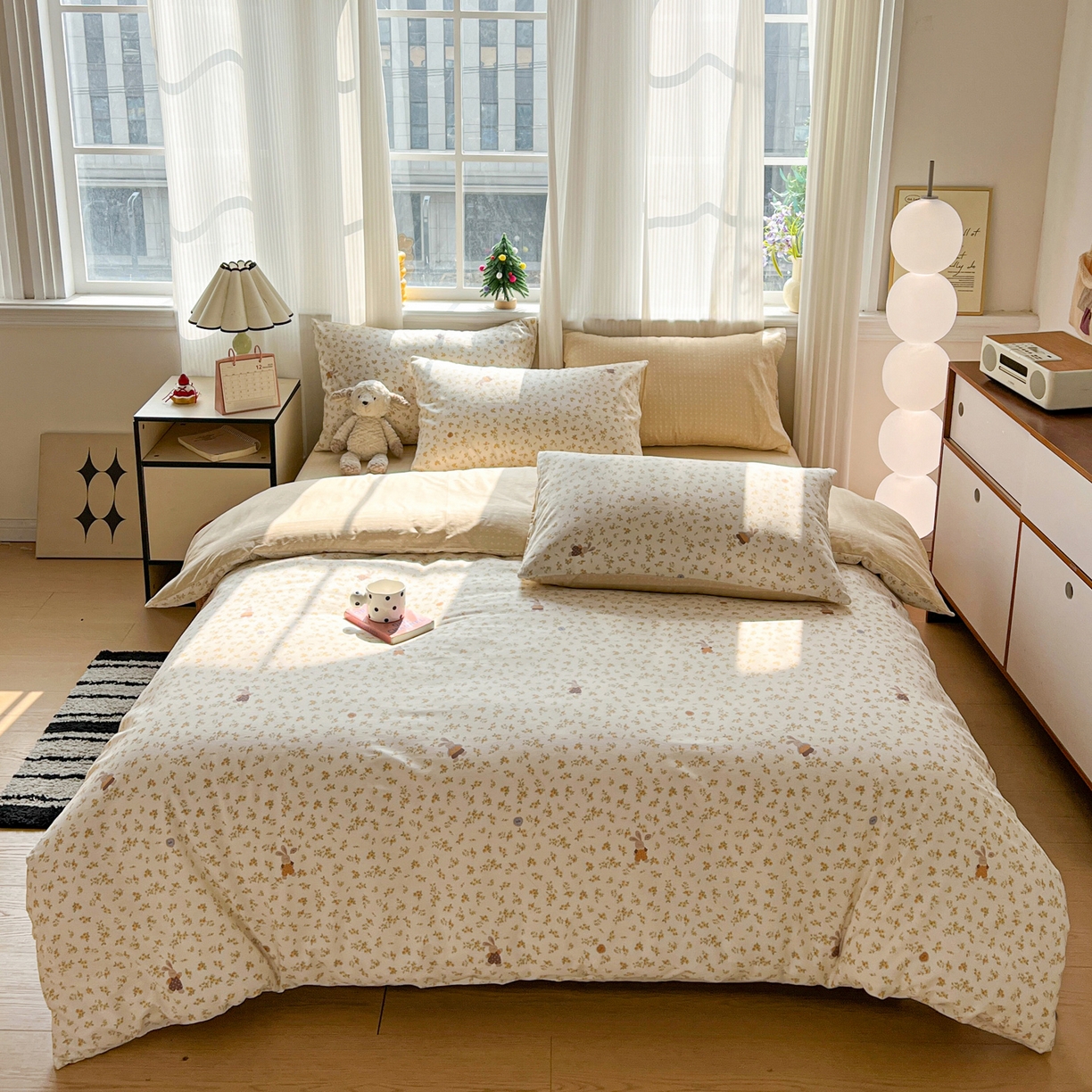 91家纺网 家纺一手货源 找家纺 盛馨家纺 2026年开学季春夏新品小清新全棉学生三件套四件套床笠四件套跑量款 碎花兔