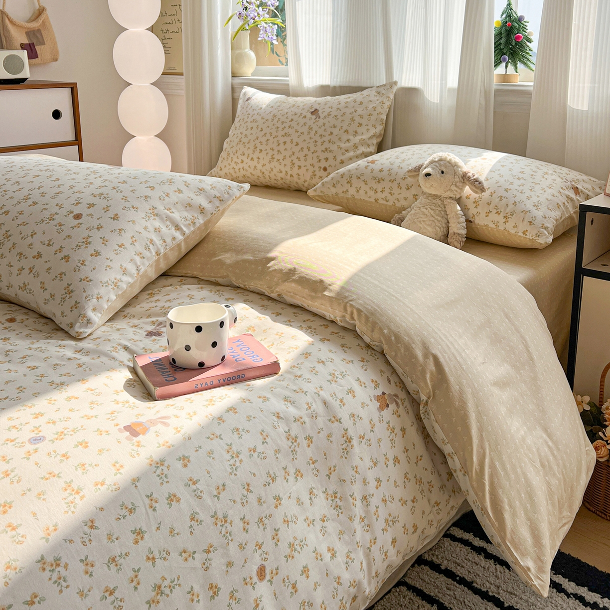 91家纺网 家纺一手货源 找家纺 盛馨家纺 2026年开学季春夏新品小清新全棉学生三件套四件套床笠四件套跑量款 碎花兔